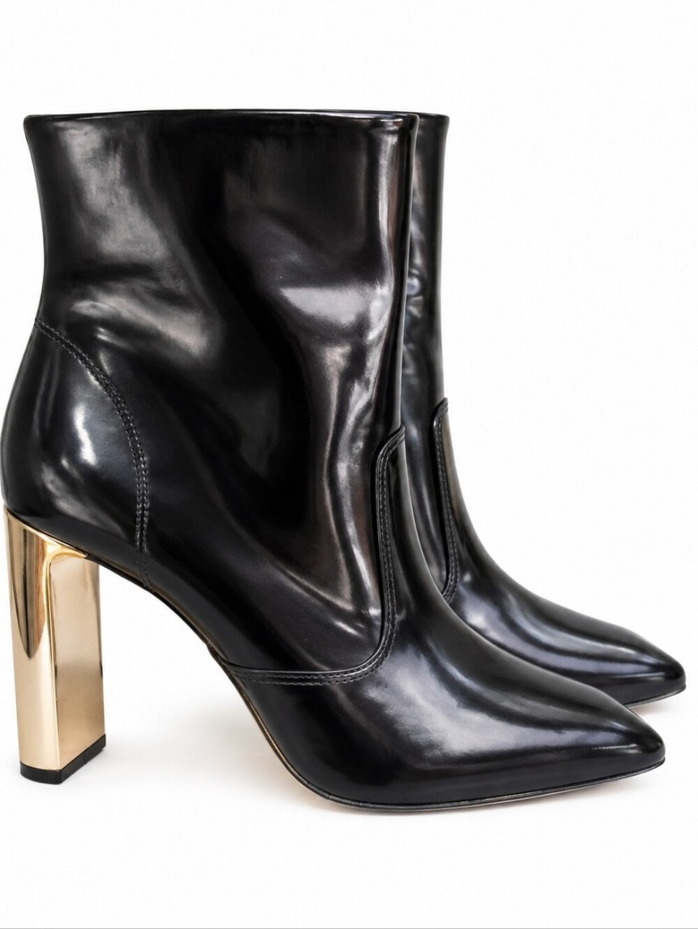 Gianni Bini Mavis Black Patent Ankle Boots Gold Sculpted Block 4" Heel 8.5 NWOT - Picture 3 of 15
